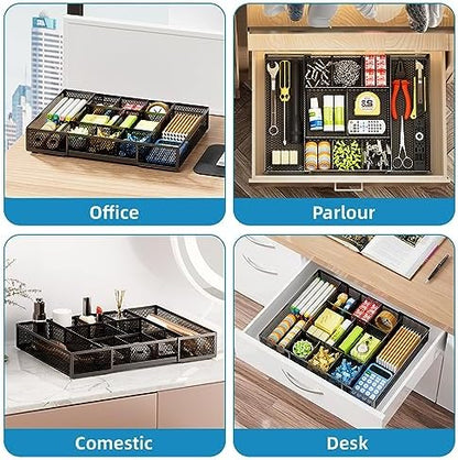 marbrasse expandable desk drawer organizer, mesh drawer organizer, side view