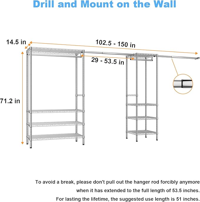 Ulif E11 Heavy-Duty Garment Rack, Metal Freestanding Clothes Rack and Closet - Image 7