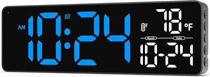 Large LED Digital Wall Clock with Date, Temperature, Auto-Brightness, Auto-DST | Big Digital Clock for Bedroom, Desk, Classroom, Living Room, Kitchen, Office, Gym, Farmhouse, Xmas Gift for Seniors