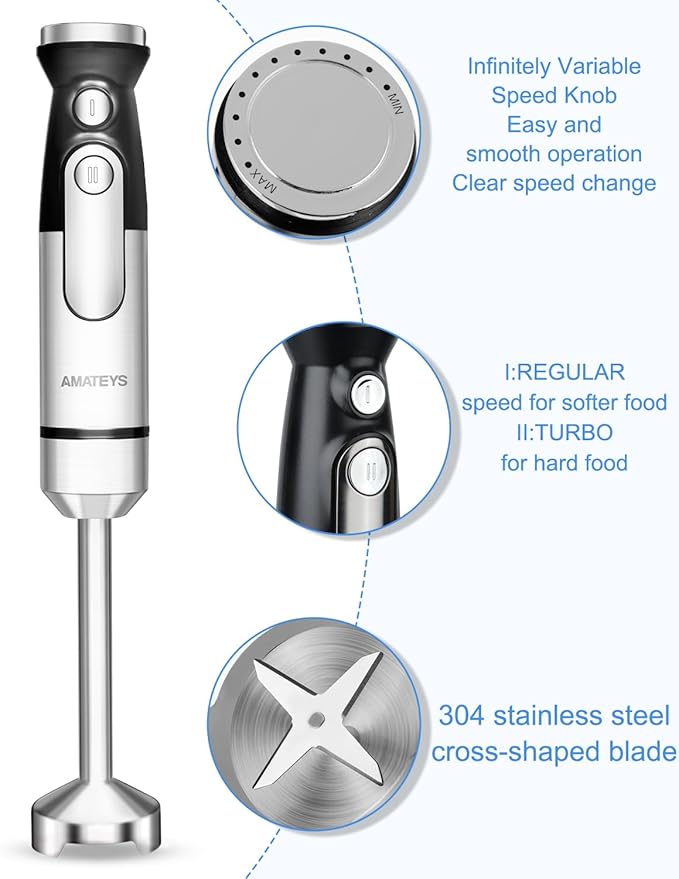 Handblender with Plug, Immersion Blender Handheld, Heavy-Duty Copper Motor - Image 2