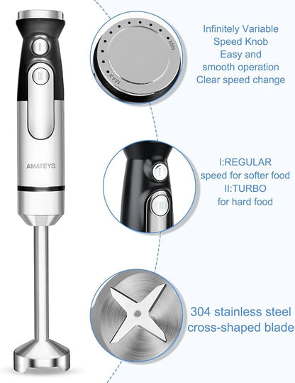 Handblender with Plug, Immersion Blender Handheld, Heavy-Duty Copper Motor - Image 2