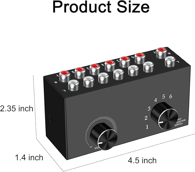 6-Way Audio Switcher, Right and Left Channel Stereo Audio Switcher, Plug & Play - Image 6