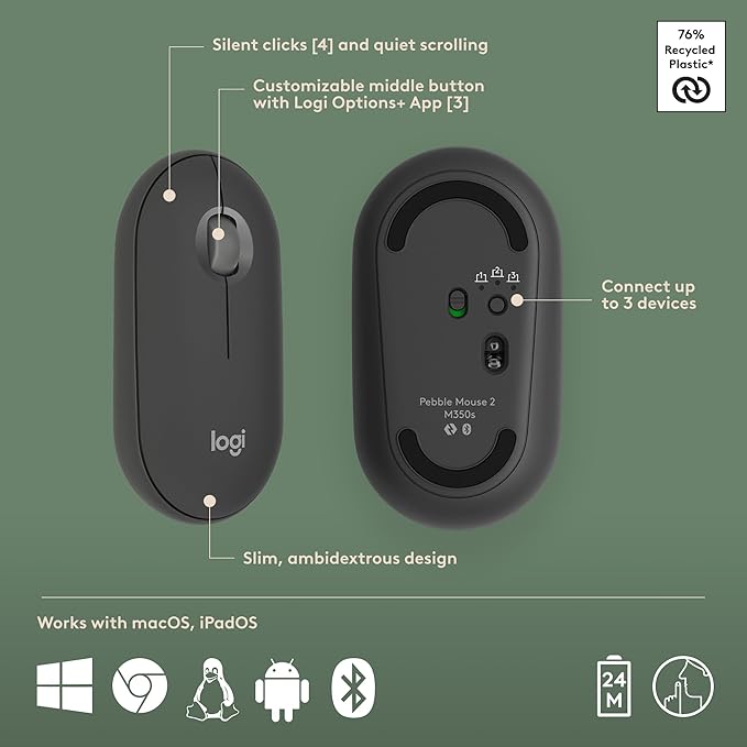 Logitech Pebble 2 Combo for Mac, Wireless Keyboard and Mouse, Quiet and Portable - Image 7