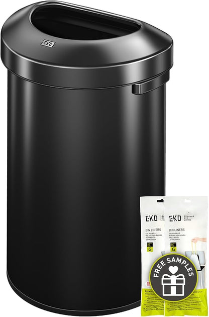 EKO Urban 16 Gallon Semi-Round Open Top Waste Bin, Stainless Steel Half Round by EKO