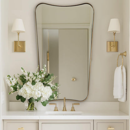 24x40 Inch Mirror, Brushed Gold Bathroom Mirror for Over Sink, Large Decorative Wall Mirror with Stainless Steel Frame, Anti-Rust, Italian Luxury Style Home Decor