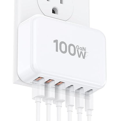Fast Charger Block, GaN 6 Port USB C Charging Station Hub Cube, 100W Multiport by CSODINCE