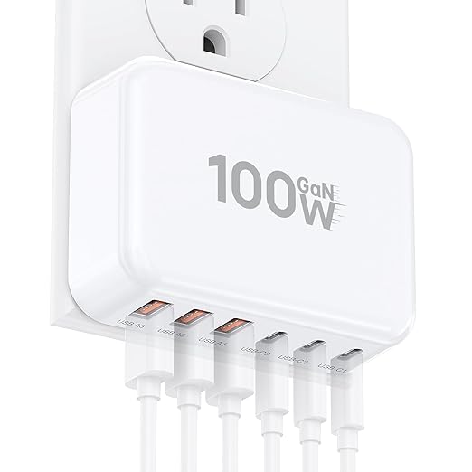 Fast Charger Block, GaN 6 Port USB C Charging Station Hub Cube, 100W Multiport by CSODINCE