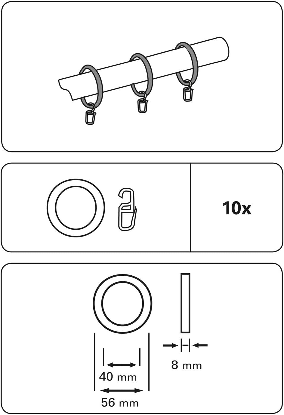 Curtain Rings with Flh, Plastic, for Diameter 28 mm, White