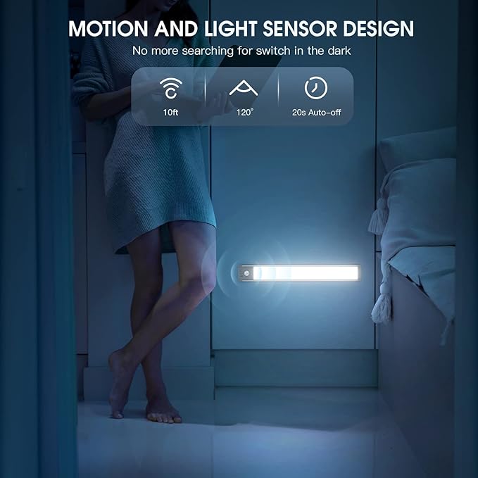 MCGOR 10inch Under Cabinet Lighting, 2 Pack Rechargeable Motion Sensor Light - Image 4