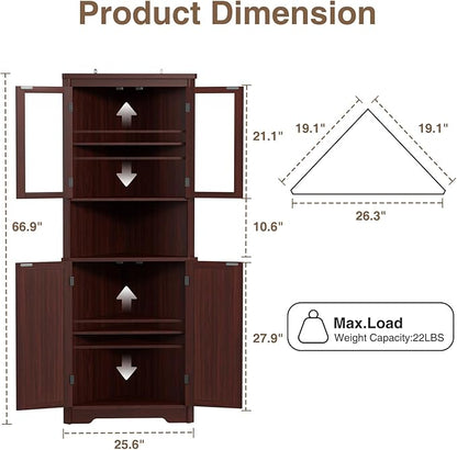67''H Dark Brown Tall Corner Storage Cabinet - Image 2