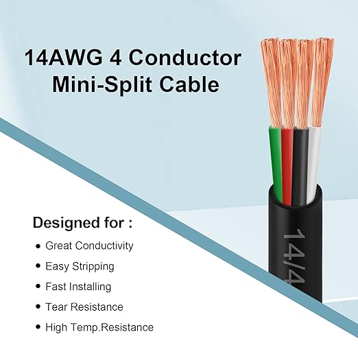 MOOKEERF 14/4 AWG Mini-Split Cable - 100FT 14 AWG 4 Conductor Control Cable - Image 4