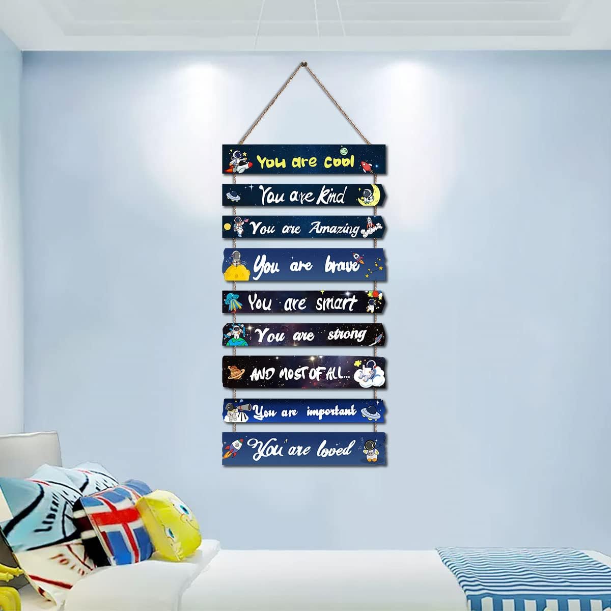JEVUVU Outer Space Room Decor for Teen Boys Aesthetic, Cool Bedroom Wall Decor for Baby Boy, Navy Blue Kids Wall Art Signs, Fun Stuff Black Decorations for Nursery Bed Room Dorm Classroom Bathroom