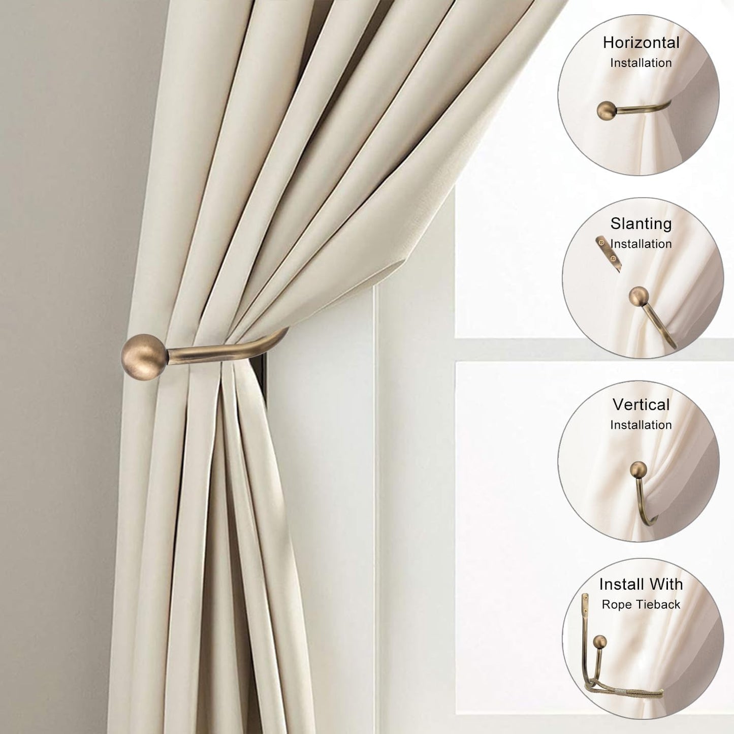 Curtain Tie Backs Hooks, 2 Pcs Metal Curtain Holdbacks, Retro U-Shaped Wall Mounted Curtain Tieback Decorative Drapery Holder with Screws for Bedroom Fixed Curtain or Hanging Items
