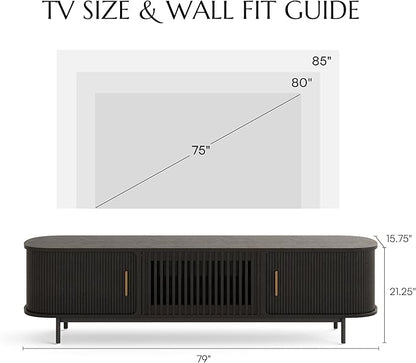 POVISON Fully-Assembled Mid Century Modern TV Stand, Sliding Tambour Door - Image 4