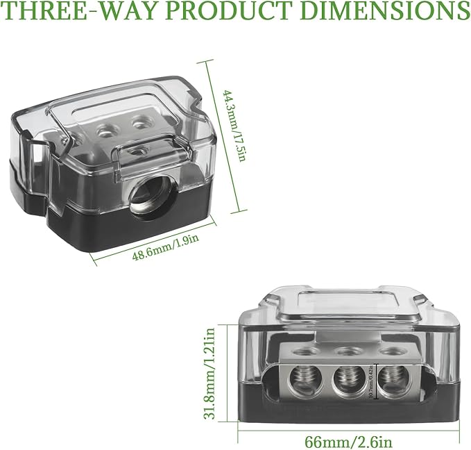 BOJACK 3 Way Power Distribution Connecting Block 1x0/2/4 Gauge Input 3x4/8 - Image 2