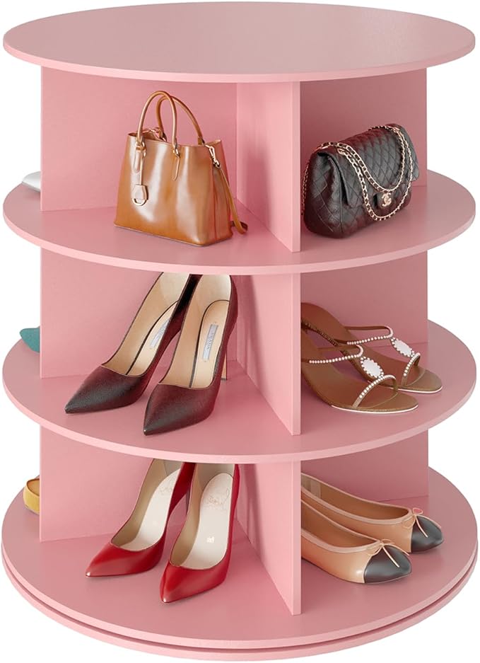 SpaceAid 3 Tier Rotating Shoe Rack Tower, Spinning Shoe Display Lazy Susan by SpaceAid