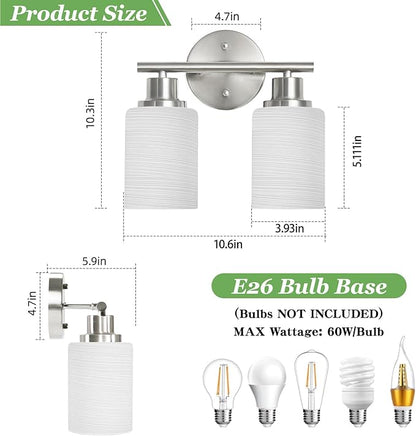 Guliaofo 2-Light Vanity Lights, Brushed Nickel Bathroom Light Fixture - Image 2