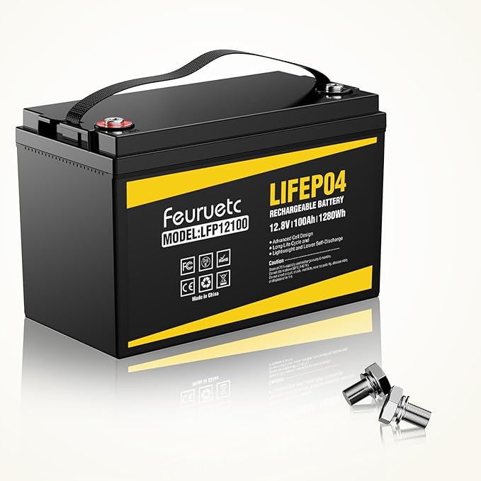 12V 100Ah LiFePO4 Battery with 100A BMS, 15000+ Deep Cycles, Solar Energy by Saveupto50onFeuruetc