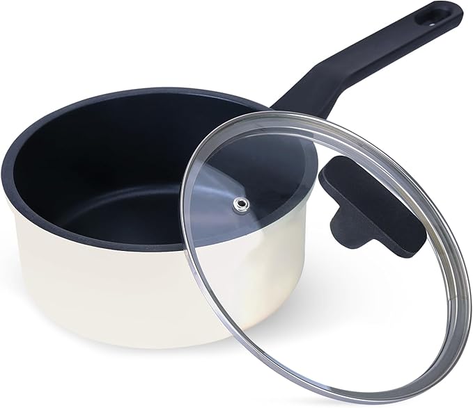 Nonstick Sauce Pan with Lid, 2QT small pot, PFOA Free, Kitchen Pots Induction by Cookingmorerejoicingmore