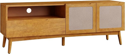 Calista TV Stand 1 Drawer 2 Door – Teak Brown Finish Media Console - Image 3