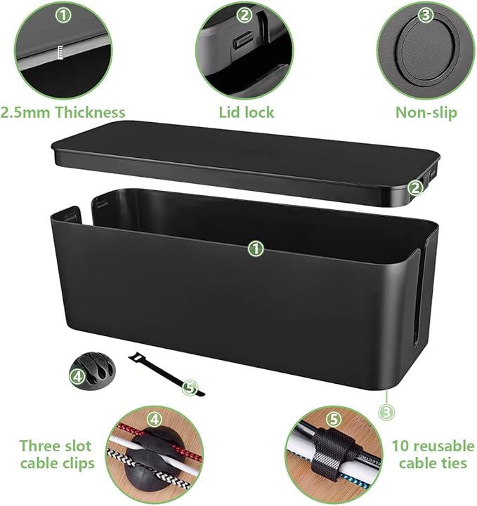 Cable Management Box, Large Cord Organizer Box to Hide Power Strip & Under Desk - Image 4