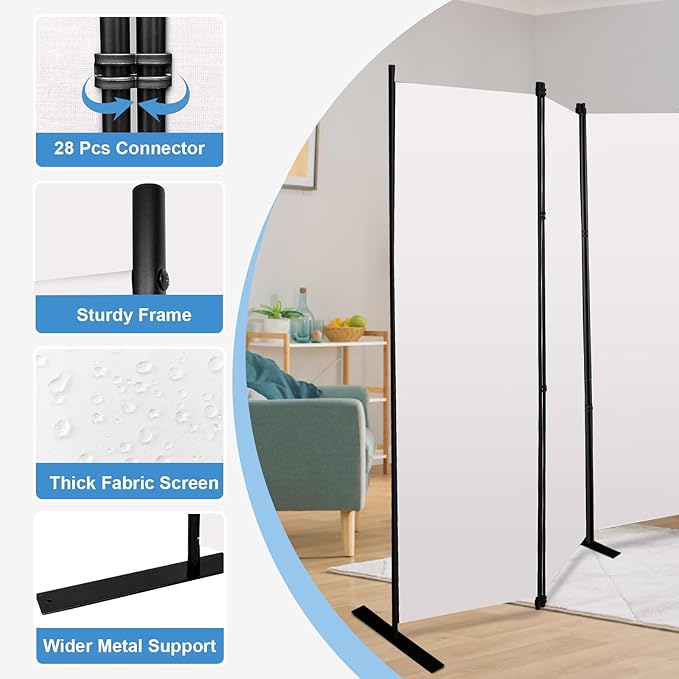 MAYOLIAH 8-Panel White Room Divider 6ft Tall Folding Privacy Screen Portable - Image 3