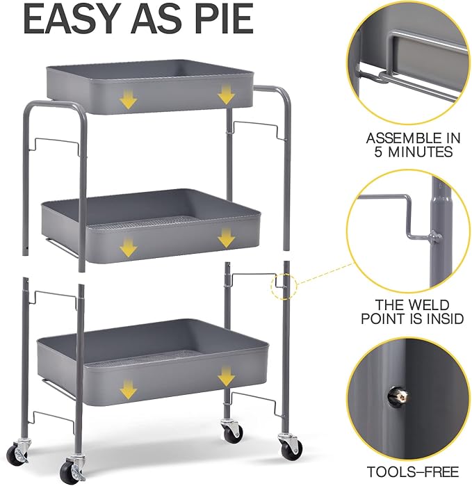 TOOLF 3-Tier Metal Rolling Cart - Image 5