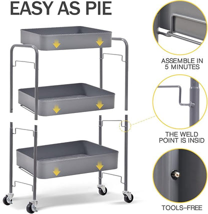 TOOLF 3-Tier Metal Rolling Cart - Image 5