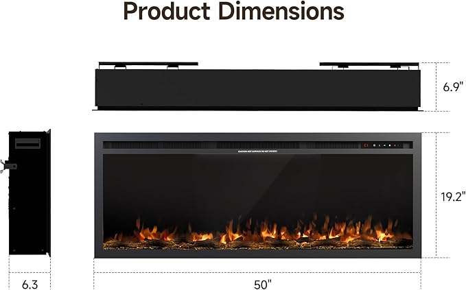 50" Electric Fireplace, Ultra-Thin Recessed/Wall Mounted Electric Fireplace - Image 6