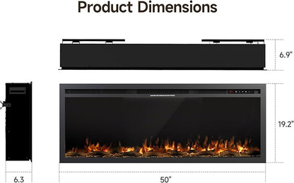 50" Electric Fireplace, Ultra-Thin Recessed/Wall Mounted Electric Fireplace - Image 6