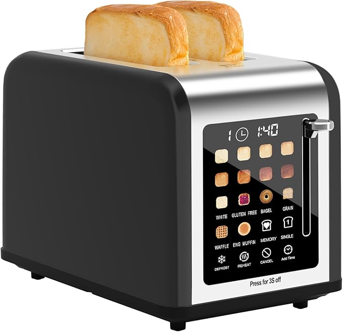 2 Slice Toaster Touch Screen, Stainless Steel Toasters Digital Timer 2 Slot - Image 9