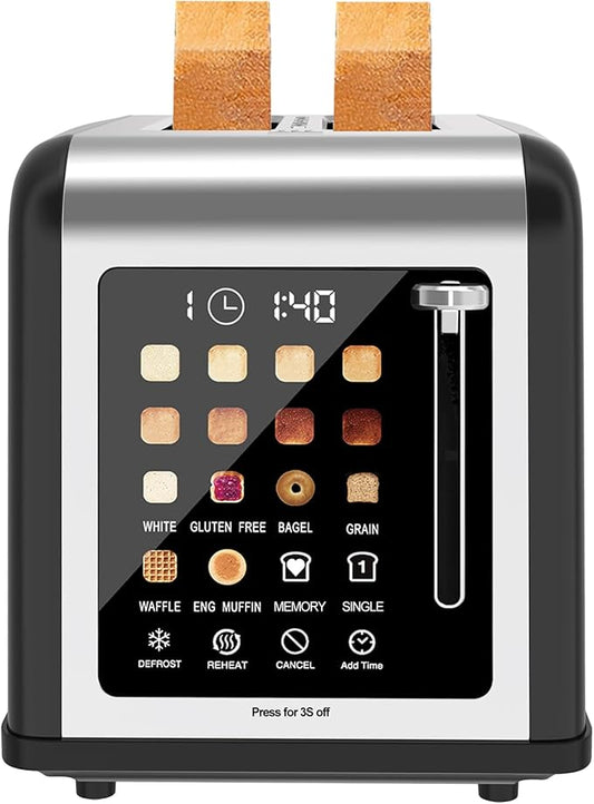 2 Slice Toaster Touch Screen, Stainless Steel Toasters Digital Timer 2 Slot by Clixane