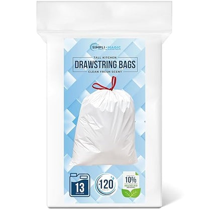 SIMPLI-MAGIC 13 Gallon Drawstring Trash Bags, 120 Pack – Tall Kitchen Garbage by Simpli-Magic
