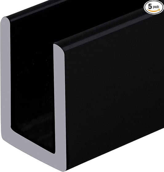 Brixwell SDCD38MBL-XCP5 Matte Black 3/8" Fixed Panel Shower Door Deep U-Channel by Brixwell