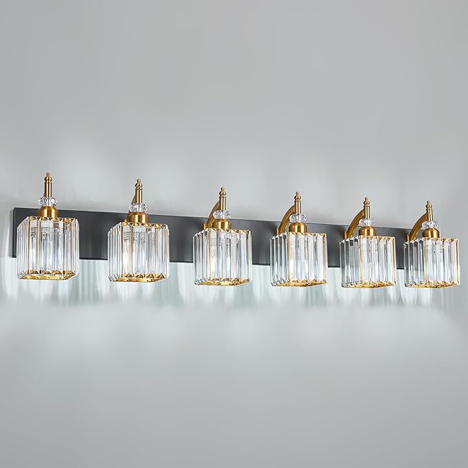 BBLLWJ Modern Black Gold 6 Light Bathroom Vanity Light Crystal Bathroom Light by BBLLWJ