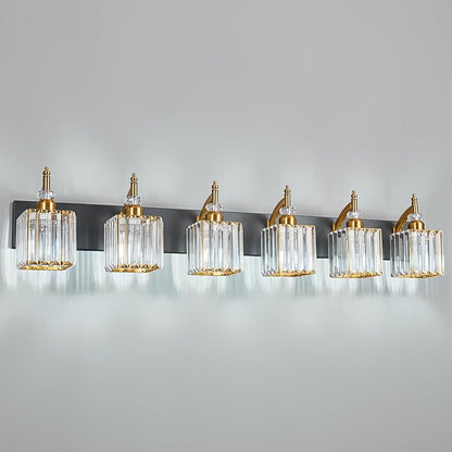 BBLLWJ Modern Black Gold 6 Light Bathroom Vanity Light Crystal Bathroom Light by BBLLWJ