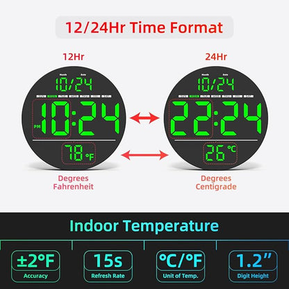 Digital Wall Clock with Large LED Display, Temperature, Auto-Brightness | Small - Image 5