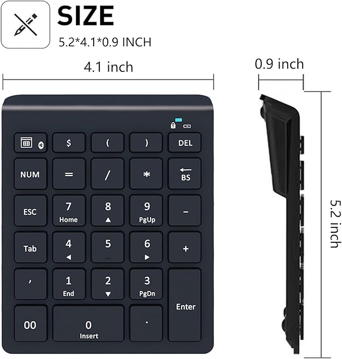 Lekvey Bluetooth Number Pad for Laptop, Wireless Numeric keypad, 28 Keys Numpad - Image 7