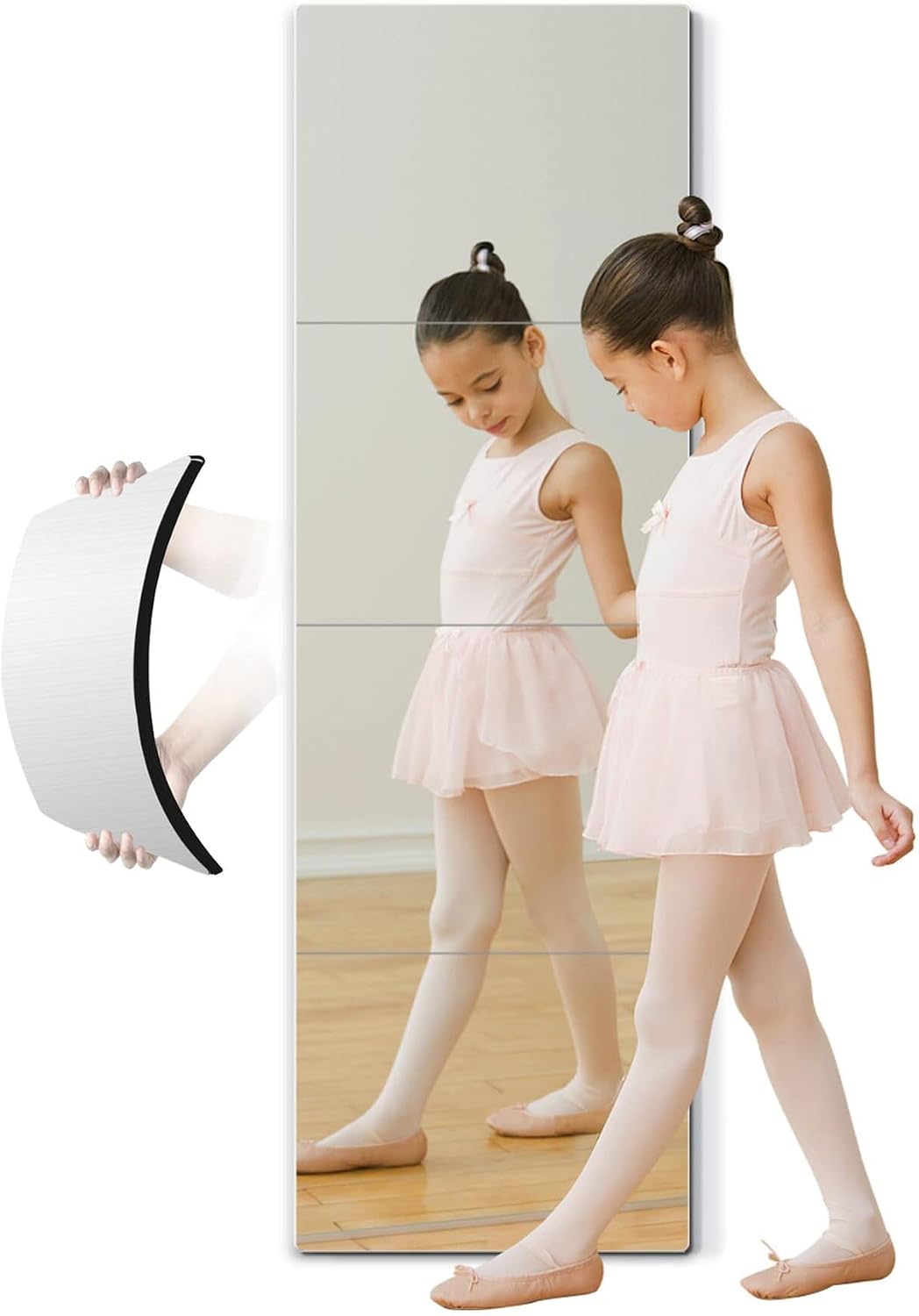 quegau Full Length Safety Shatterproof Mirror for Kids, Plastic Wall Mirror Made of Acrylic Plexiglass, 4 Pcs 12" x16", Long Bedroom Door Closet Mirror for Home Gym Body Workout