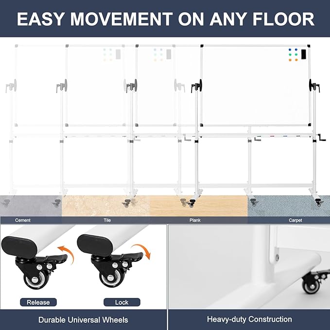 TANKEE Mobile Whiteboard 48 X 36 Inches Height Adjustable Large Standing White - Image 5
