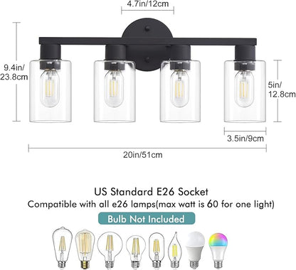 4 Light Bathroom Vanity Light, Matte Black Bathroom Light Fixtures - Image 3