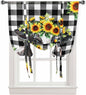 Tie Up Valance Yellow Sunflower Cow Window Curtain Shades Buffalo Check Plaid Black White for Kitchen Bathroom Living Room, Balloon Shade, 34"x45"