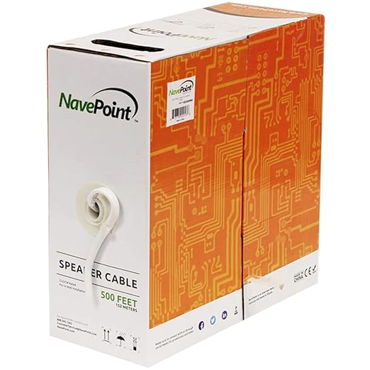NavePoint 500ft in Wall Audio Speaker Cable Wire CL2 16/2 AWG Gauge 2 Conductor by NavePoint