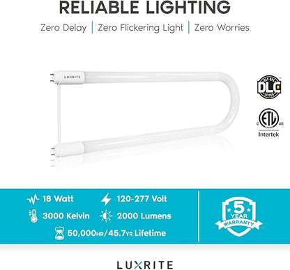 LUXRITE U Bend LED Tube Light, T8 T12, 3000K Soft White, 2000 Lumens, - Image 7