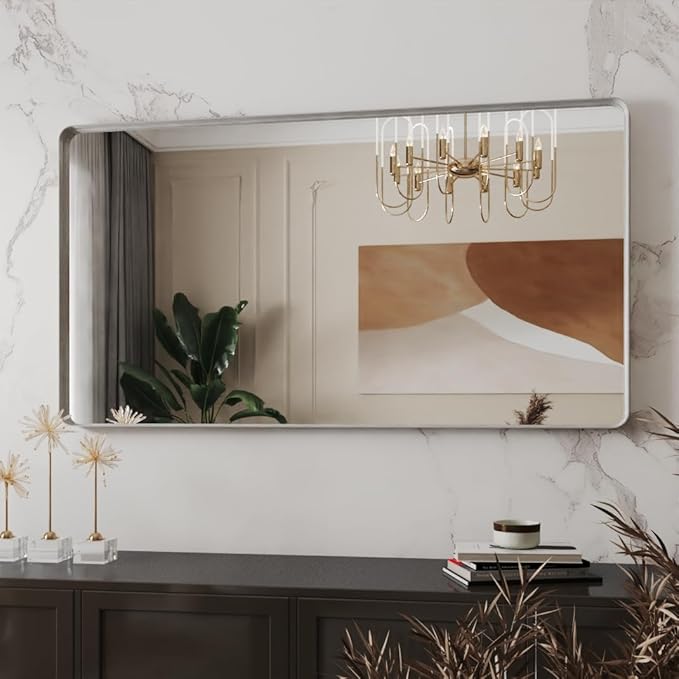 30x55 Silver Bathroom Mirror concave Frame, Wall-Mounted Mirrors, Mirror - Image 3