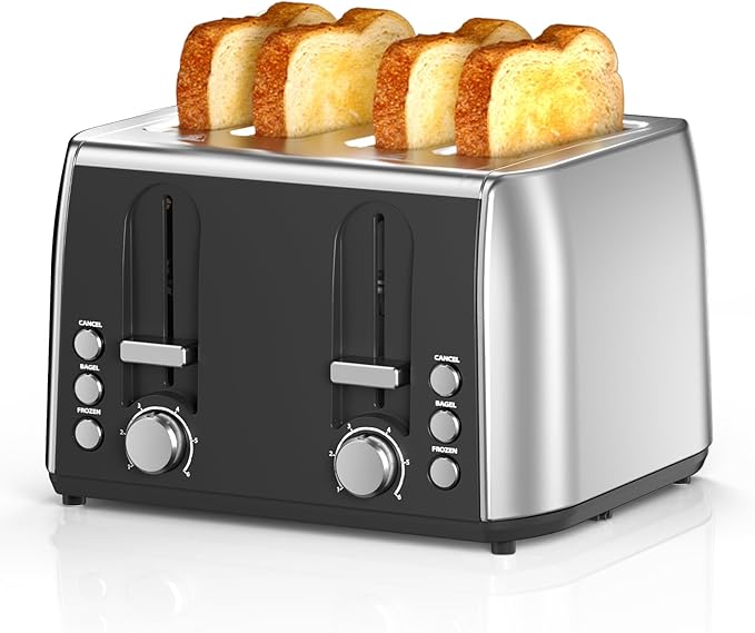 Cowsar Toaster 4 Slice Retro Stainless Steel, Compact 4 Slice Toaster by COWSAR
