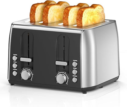 Cowsar Toaster 4 Slice Retro Stainless Steel, Compact 4 Slice Toaster by COWSAR