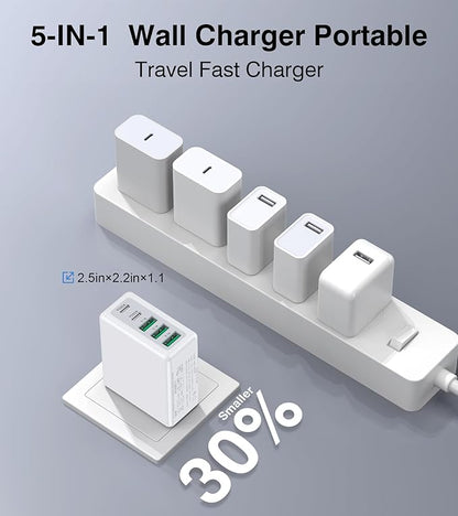 50W USB C Wall Charger Block, 5-Port Type C Fast Charging Brick Cube Dual PD - Image 6