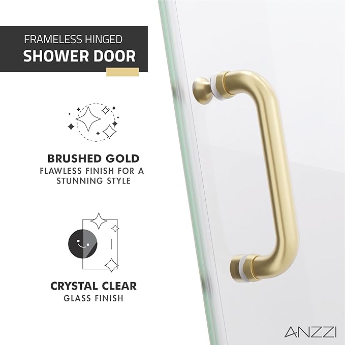 ANZZI 70" x 24" Frameless Shower Door in Brushed Gold, Water Repellent Glass - Image 7