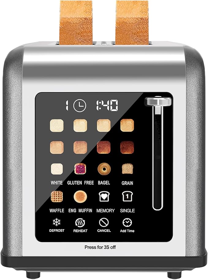 2 Slice Toaster Touch Screen, Stainless Steel Toasters Digital Timer 2 Slot - Image 9